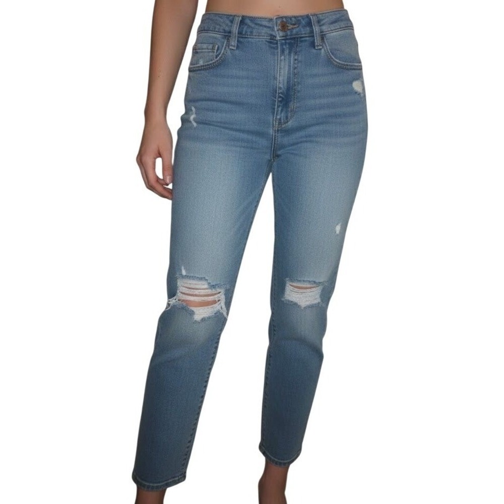 Hollister Curvy High Rise Mom Jeans Women 3S W26 L25 Distressed Blue Denim